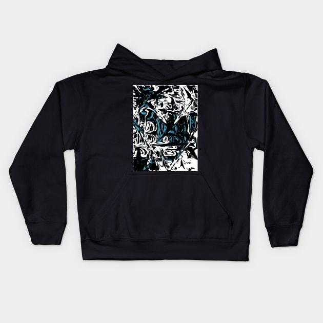 Blue Black White Expressive Abstraction Kids Hoodie by SpieklyArt